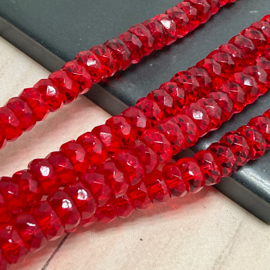 Transparent Siam Faceted Rondell 6mm