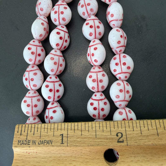 Pink and White Ladybug Bead, 13mm
