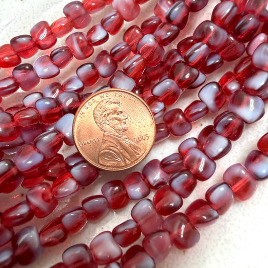 Transparent Crimson Red/White Pillow Bead