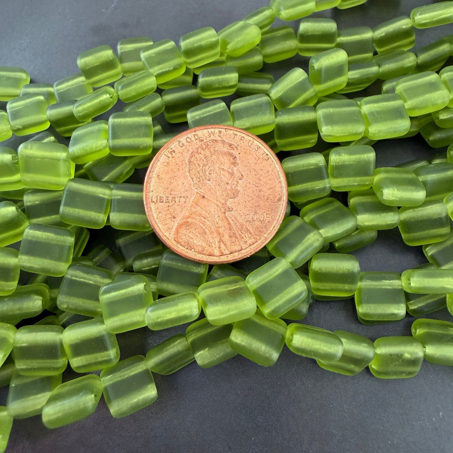 Two Hole Tile Bead Matte Transparent Olive