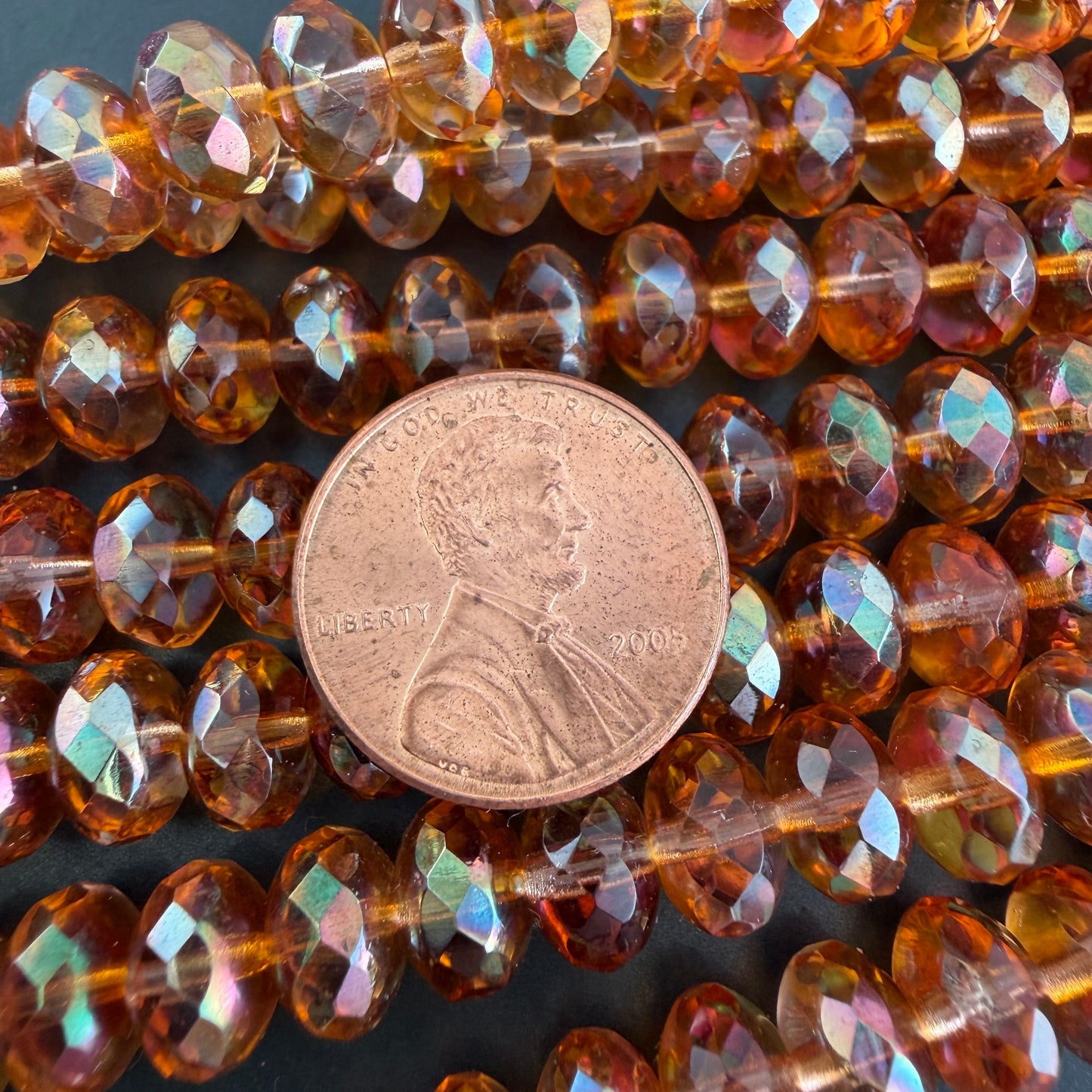 Transparent Amber/Orange AB Faceted Rondell 6mm x 8mm