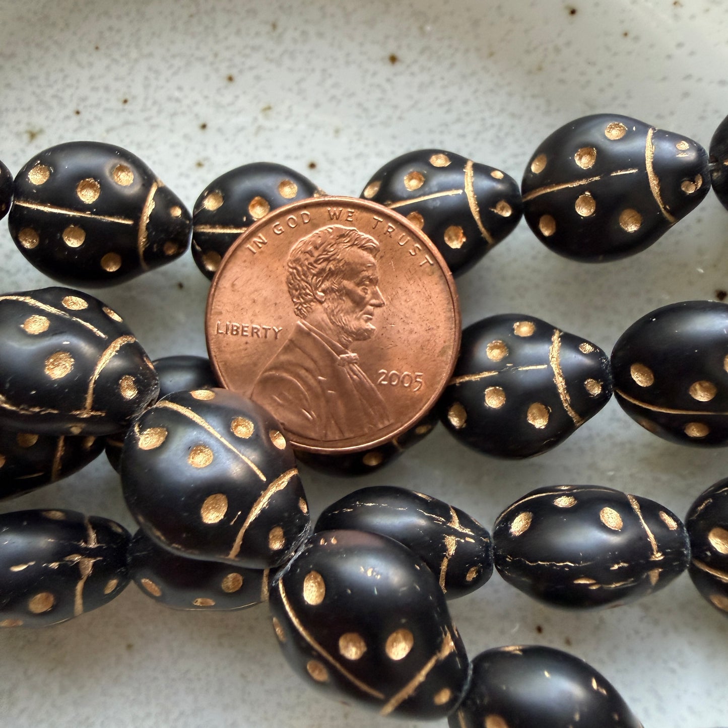 Jet and Gold Ladybug Bead, 13mm