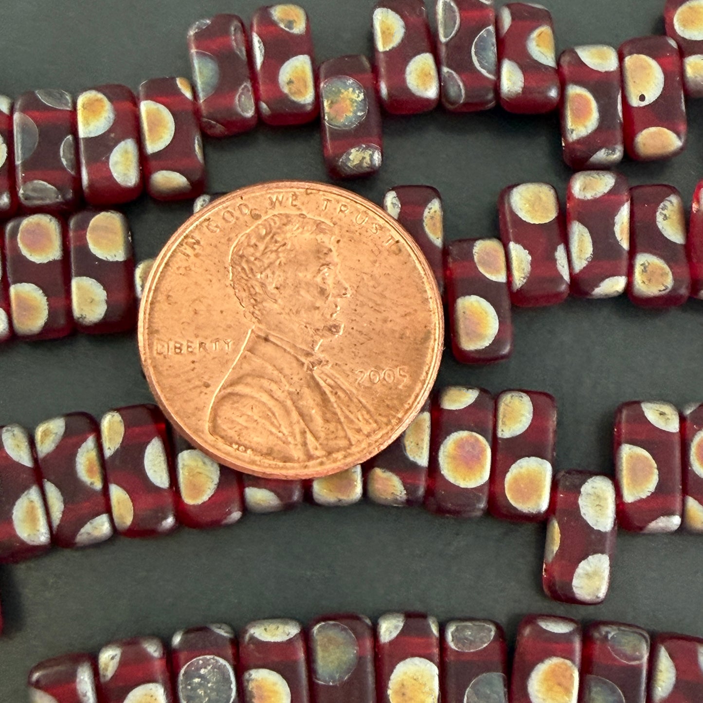 Two Hole Tile Rectangle Red Peacock