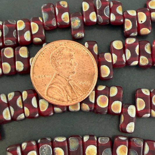 Two Hole Tile Rectangle Red Peacock