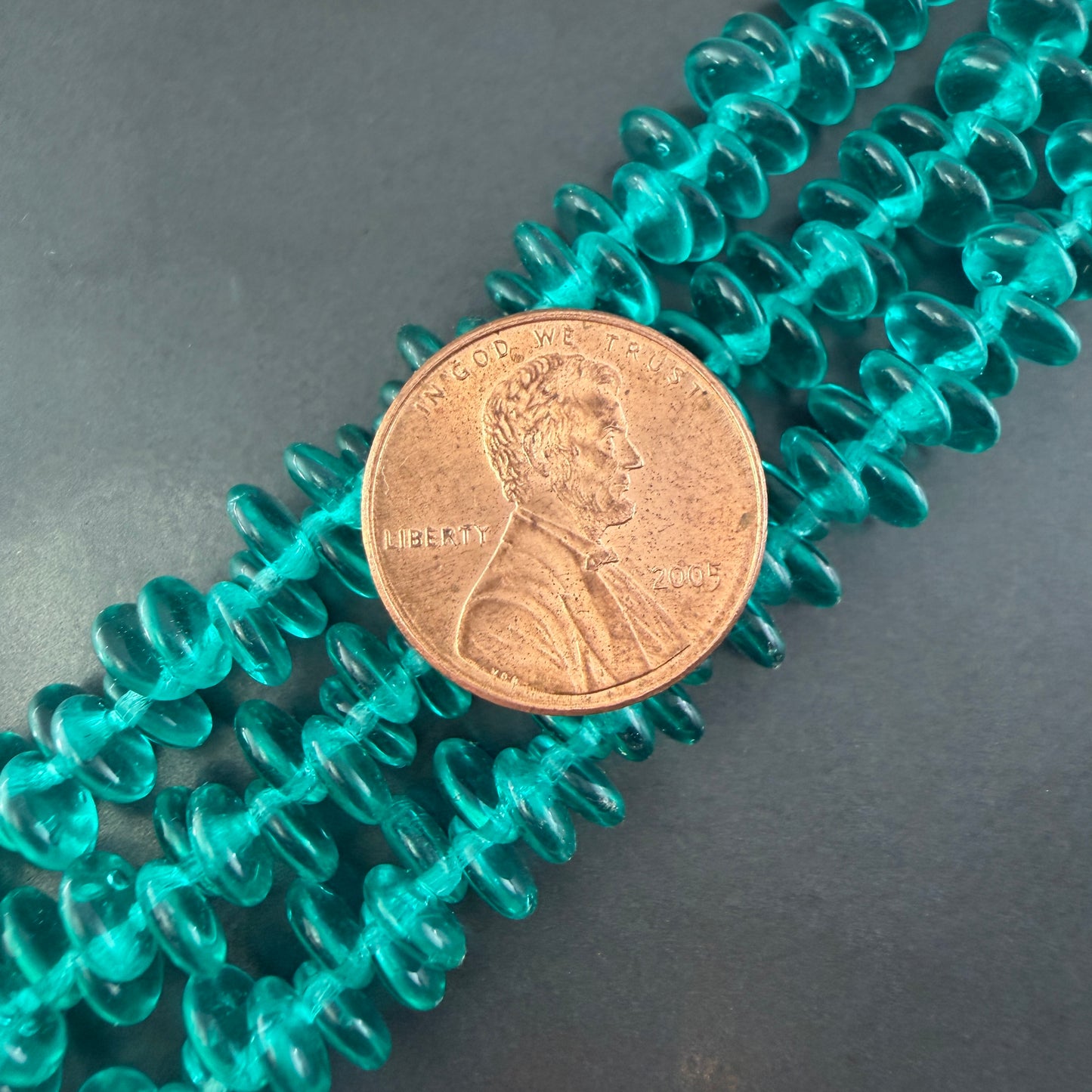 Teal Lentil Bead, 6mm, 96 Beads