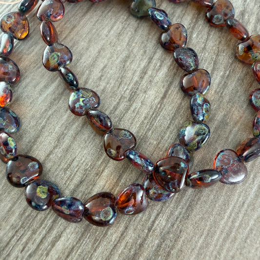Transparent Dark Topaz Travertine Heart, 8mm, 25 Beads