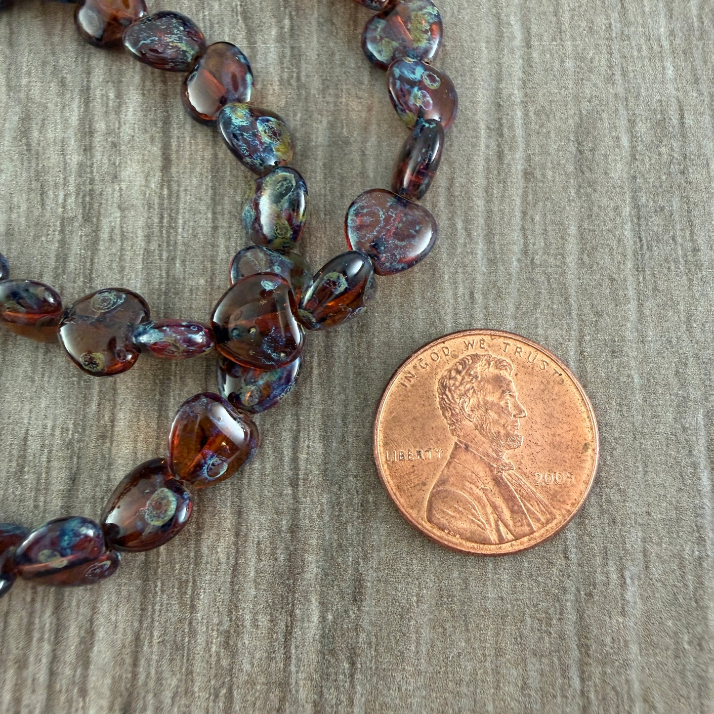 Transparent Dark Topaz Travertine Heart, 8mm, 25 Beads
