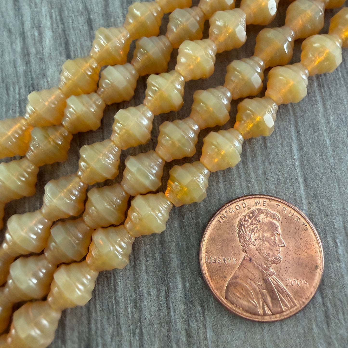 Butterscotch Opal Ribbed Bicone 7mm x 8mm