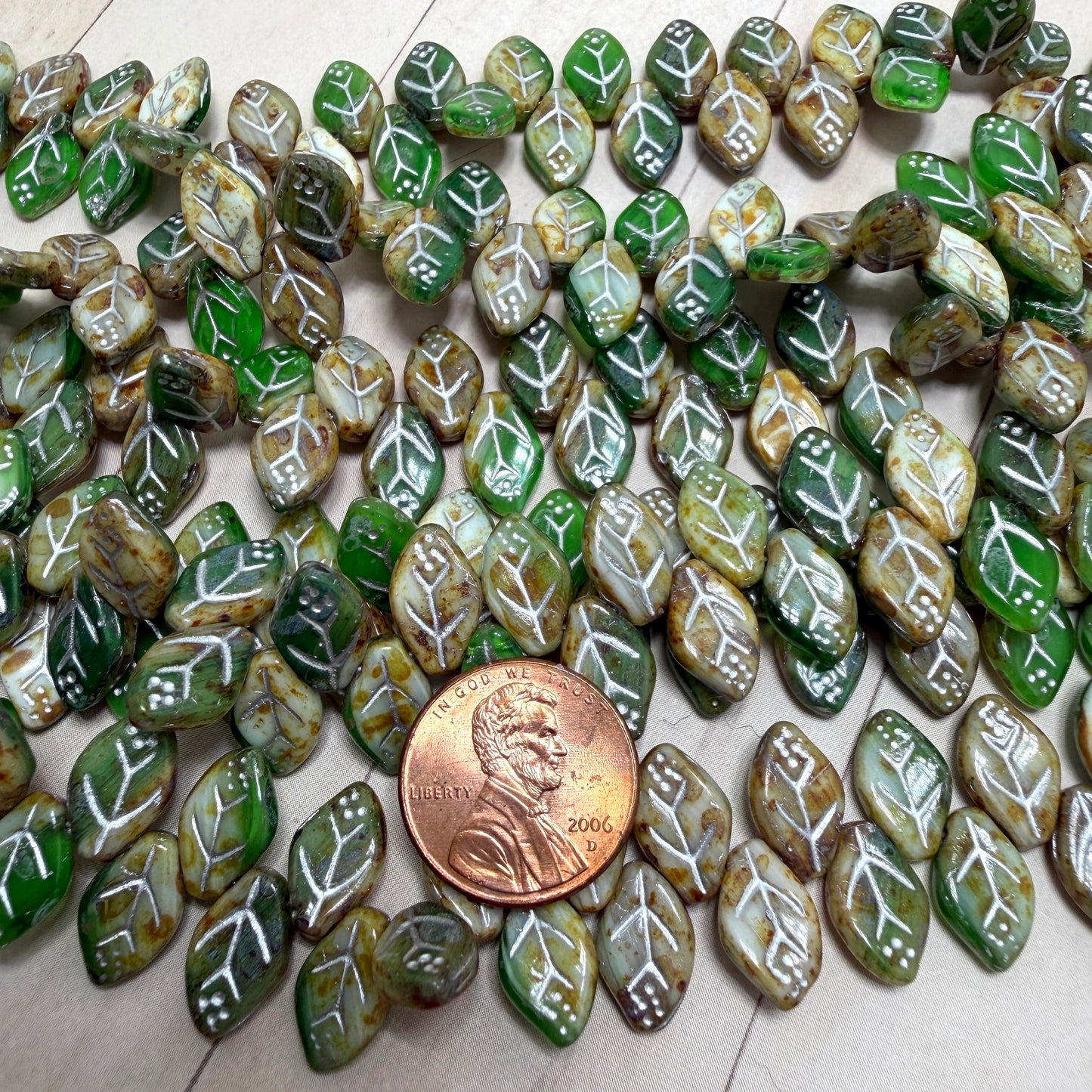 Leaves - Green/White Travertine w/Silver