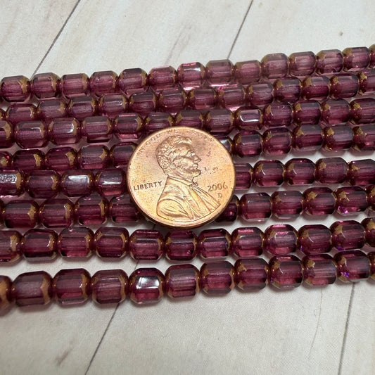 Transprent Amethyst Cathedral Cut Bead with Copper Ends