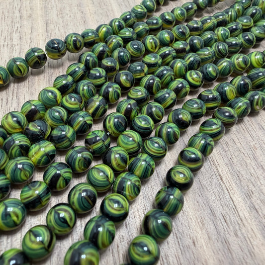 Jet/Yellow/Crystal Marbled 6mm Round