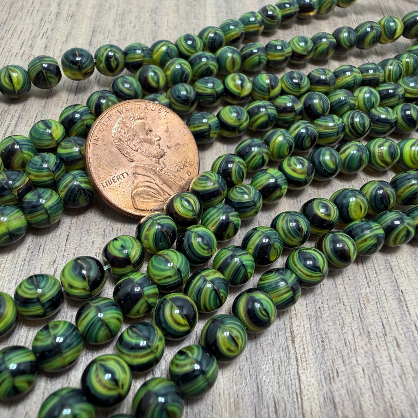 Jet/Yellow/Crystal Marbled 6mm Round