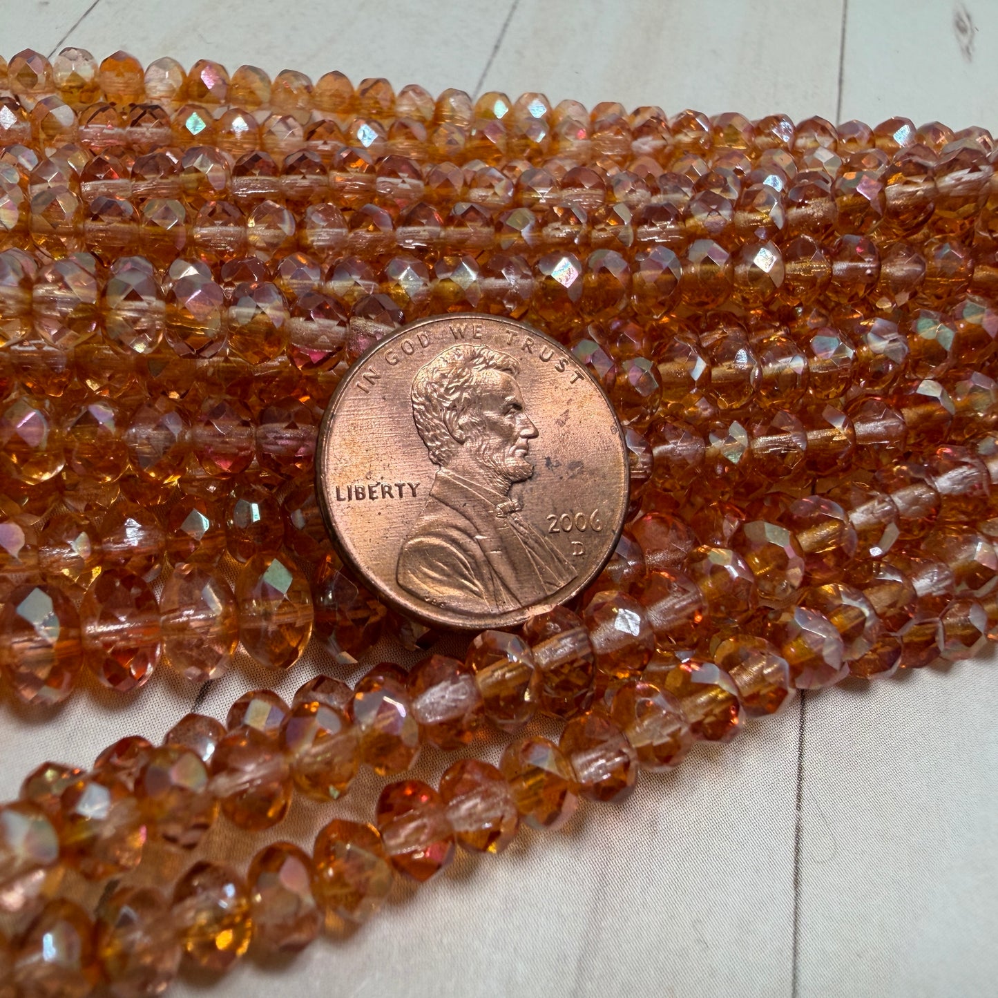 Transparent Amber/Orange AB Faceted Rondell 3mm x 5mm
