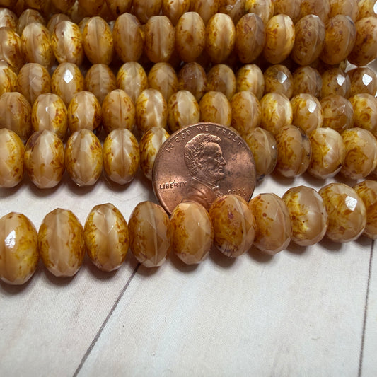 Light Brown Opal Travertine Faceted Rondell 11mm x 7mm