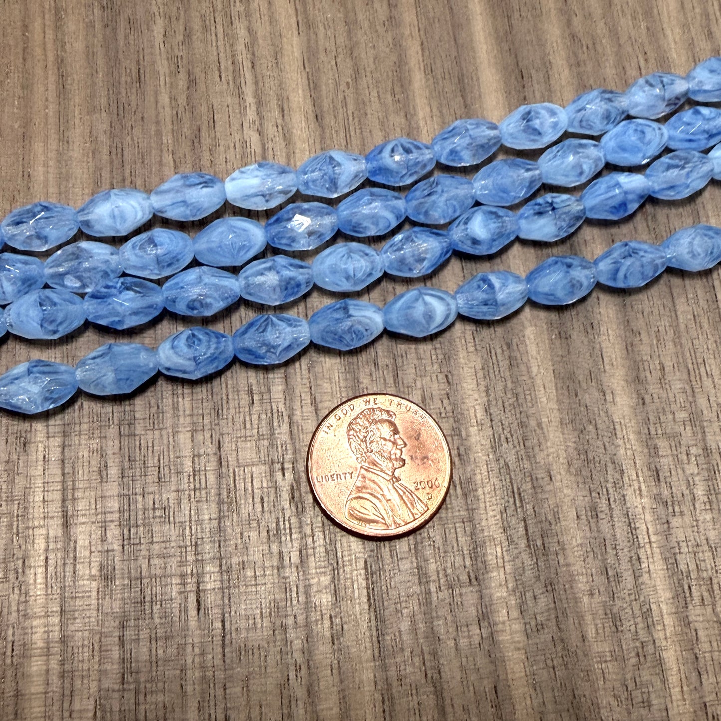 Blue/White/Crystal Faceted Oval, 10mm