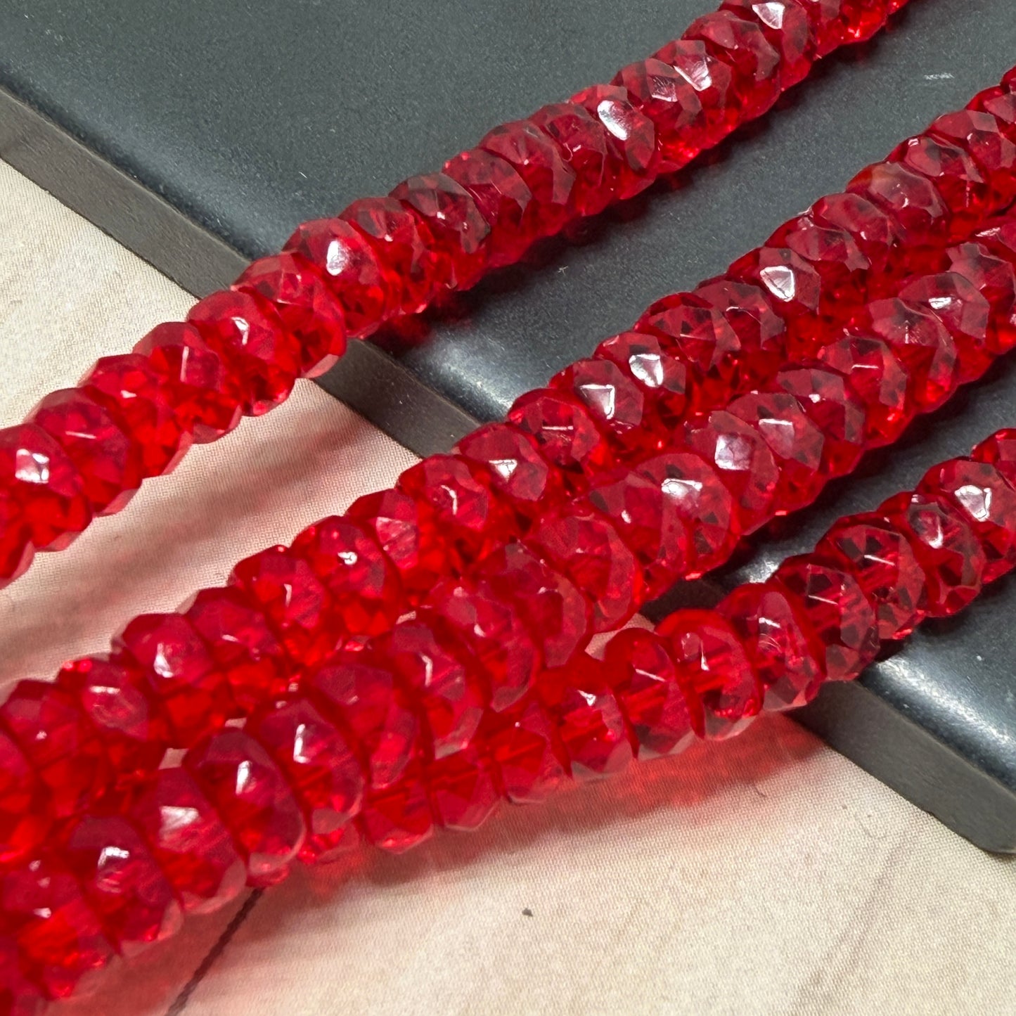 Transparent Siam Faceted Rondell 6mm