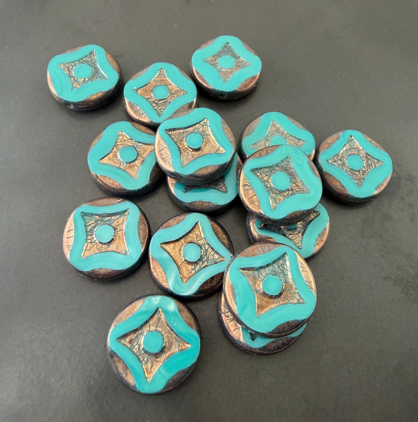 Turquoise/Bronze Diamond Table Cut Disc