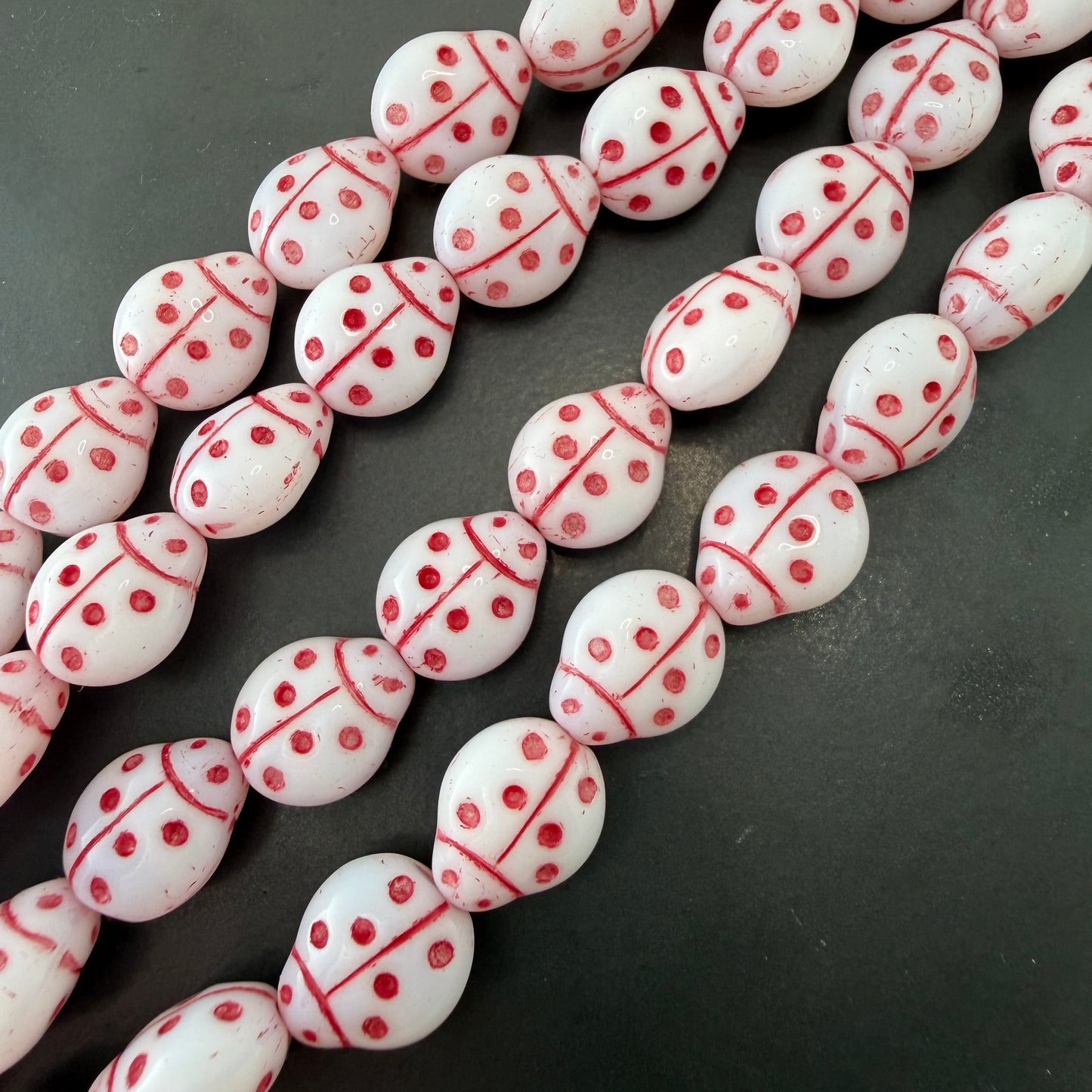 Pink and White Ladybug Bead, 13mm