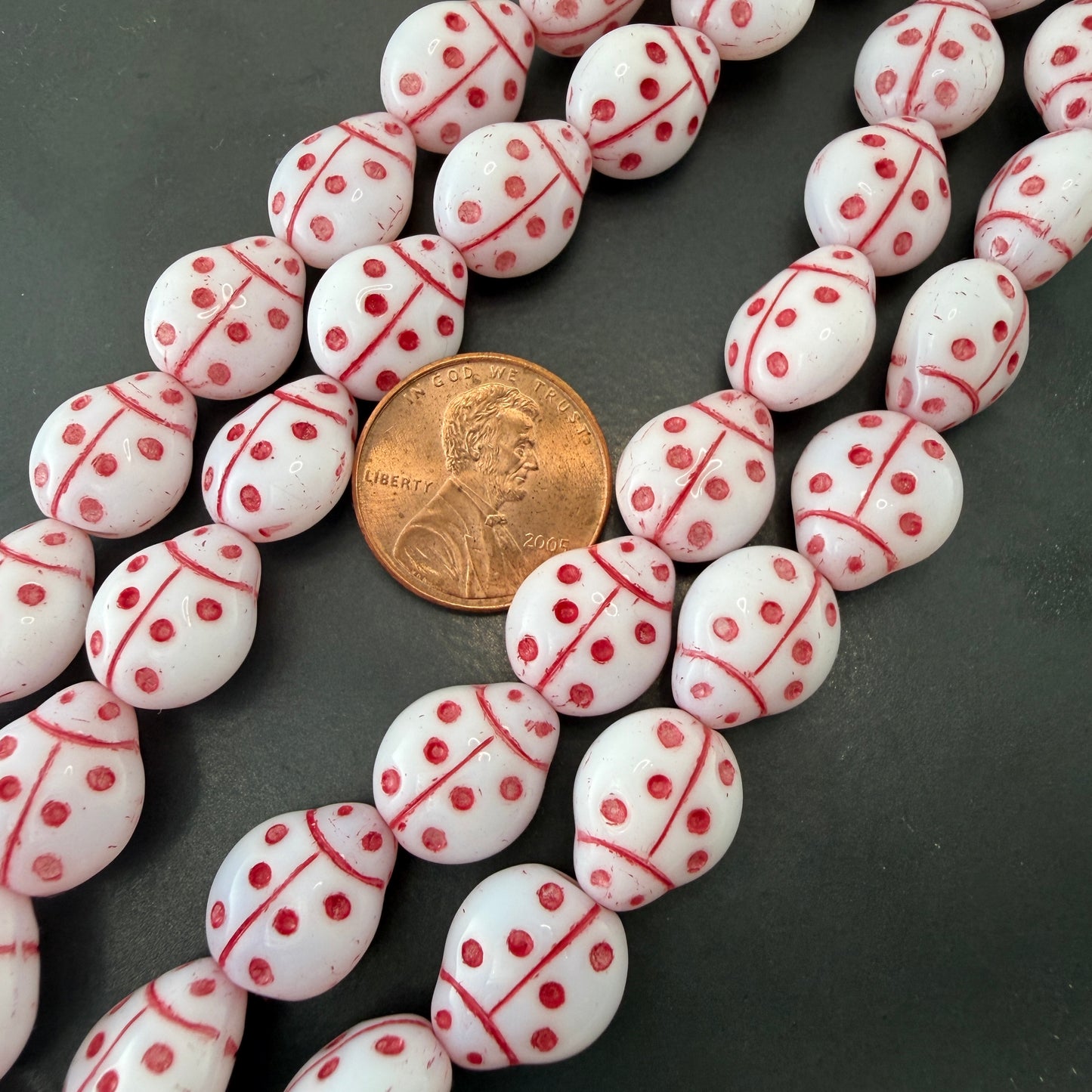 Pink and White Ladybug Bead, 13mm