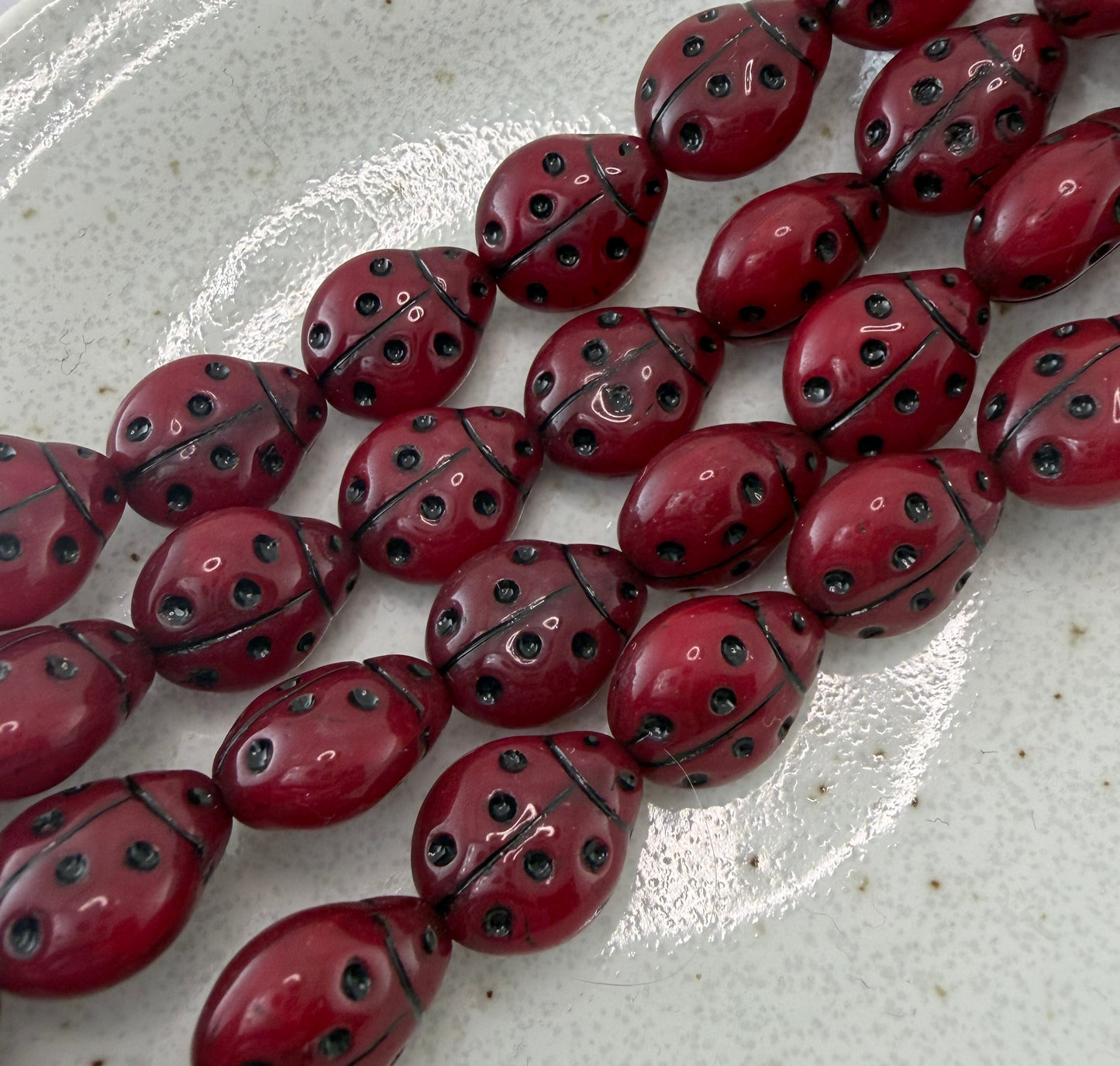 Red and Black Ladybug Bead, 13mm, 11 beads