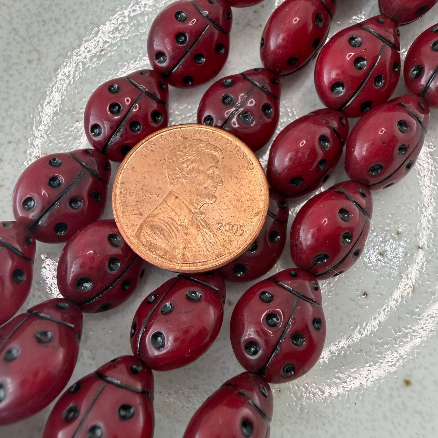 Red and Black Ladybug Bead, 13mm, 11 beads