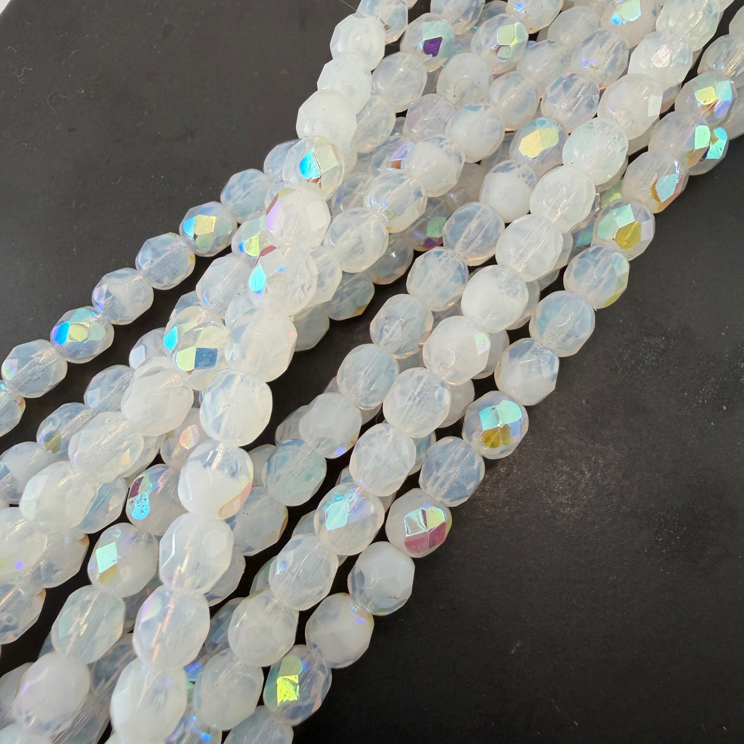 6mm White Opal AB Fire Polish