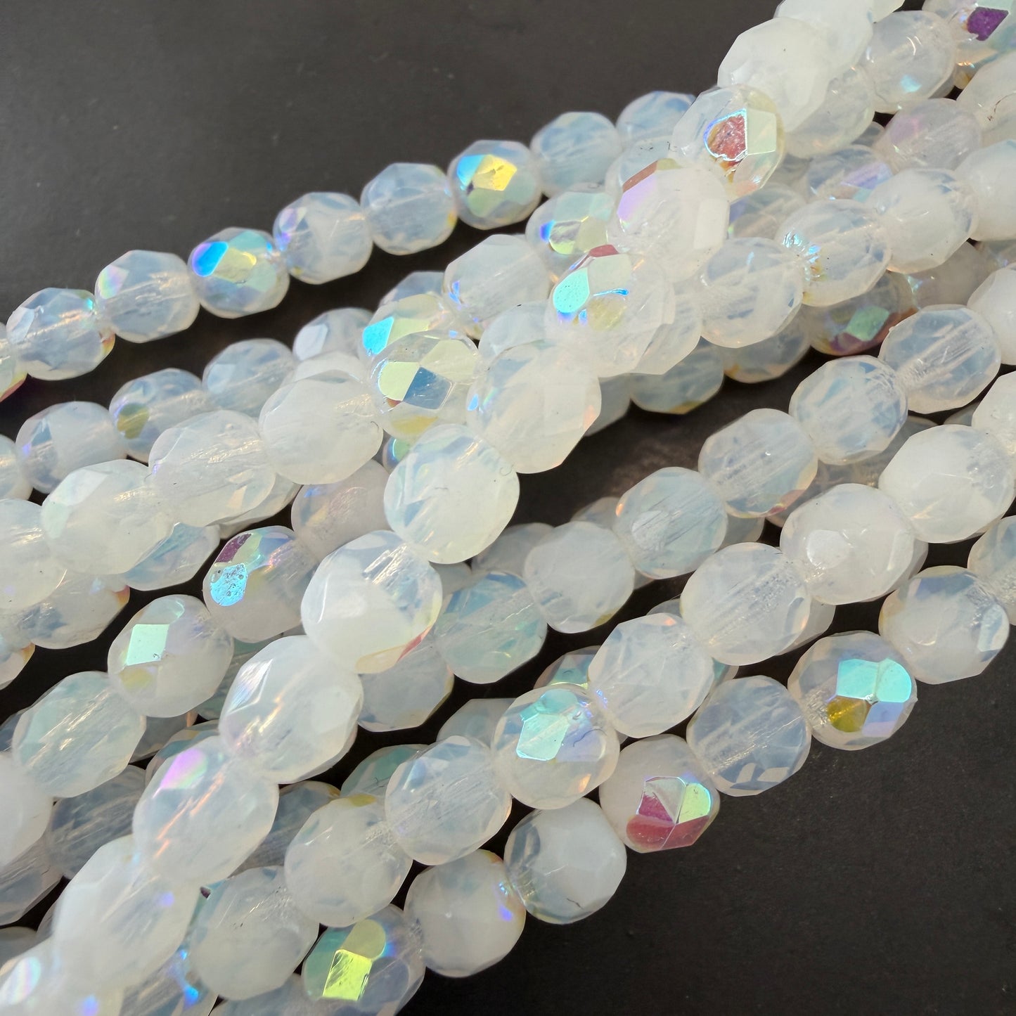 6mm White Opal AB Fire Polish