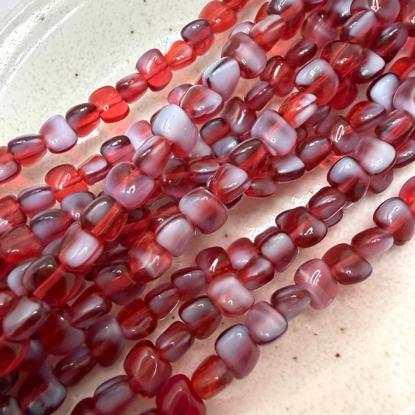 Transparent Crimson Red/White Pillow Bead