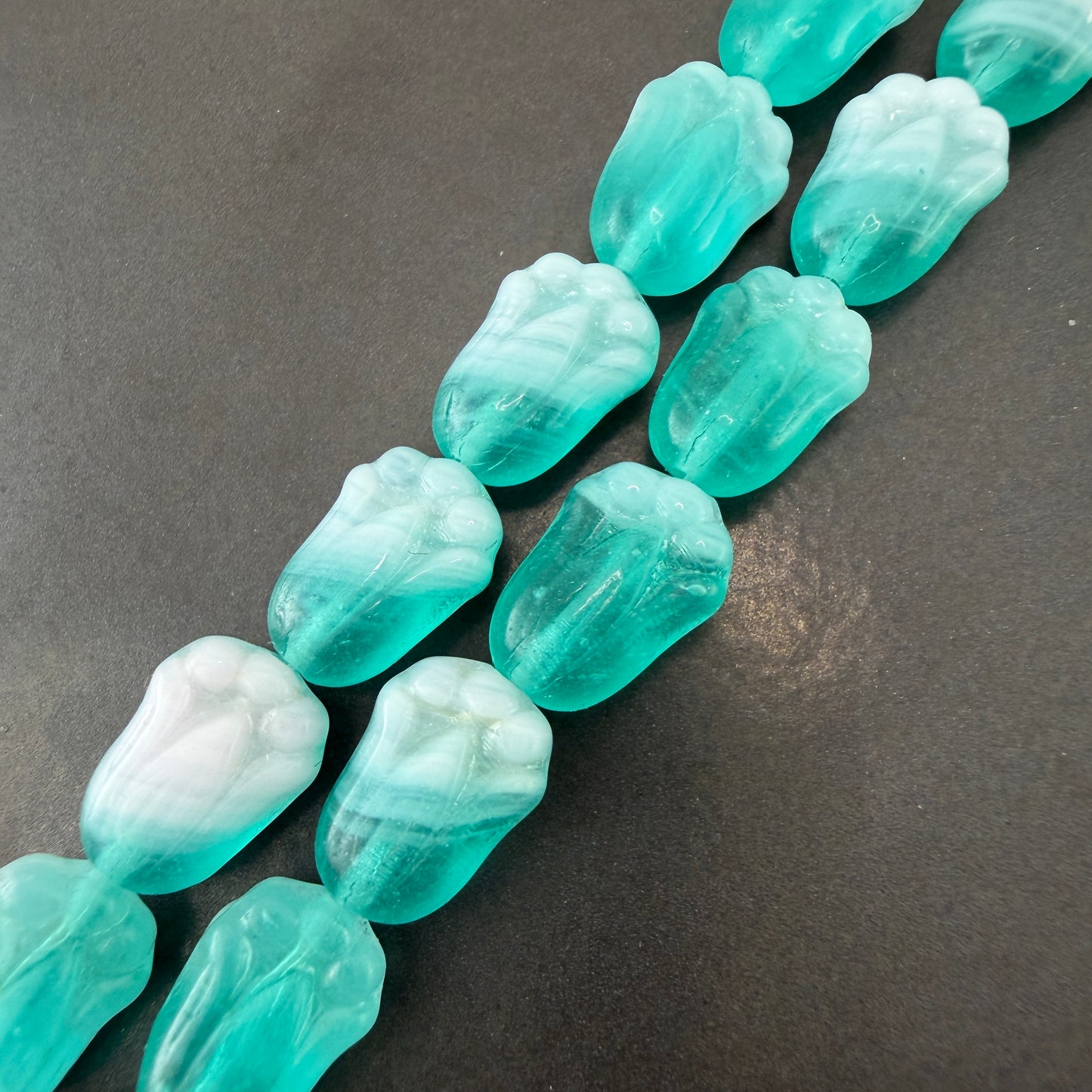 Teal/White Tulip Czech Glass Bead