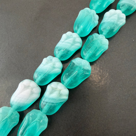 Teal/White Tulip Czech Glass Bead