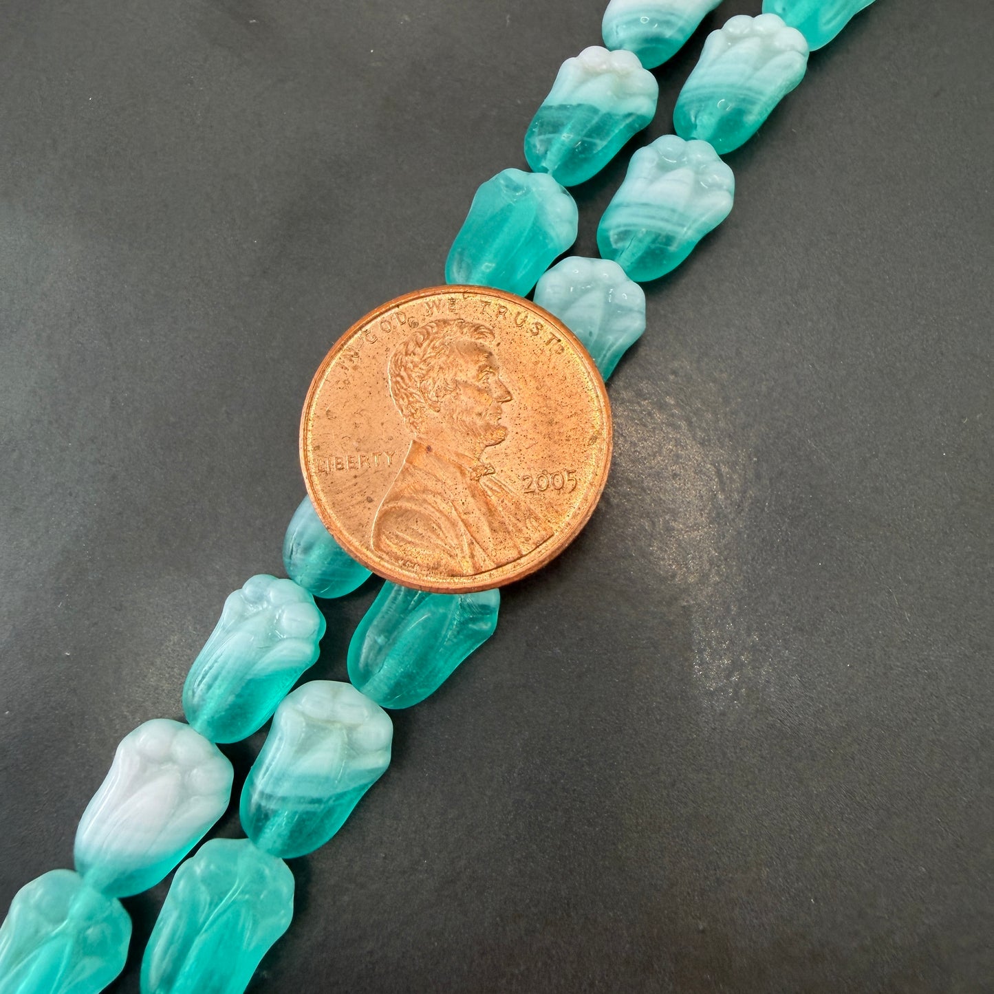 Teal/White Tulip Czech Glass Bead