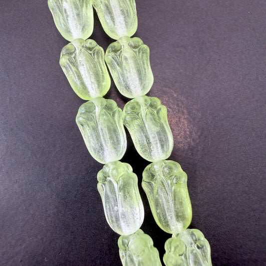 Peridot/Crystal Tulip Czech Glass Bead