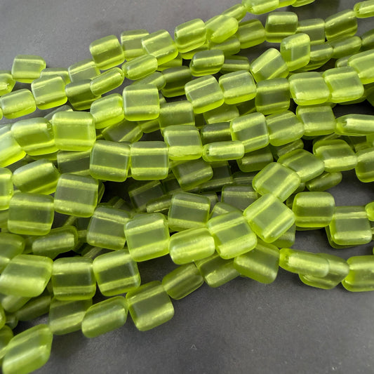 Two Hole Tile Bead Matte Transparent Olive