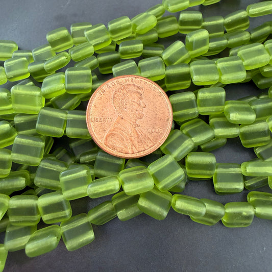 Two Hole Tile Bead Matte Transparent Olive