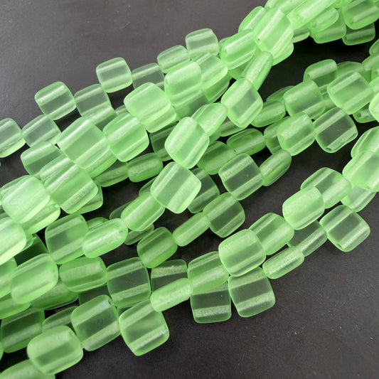 Two Hole Tile Bead Matte Transparent Peridot