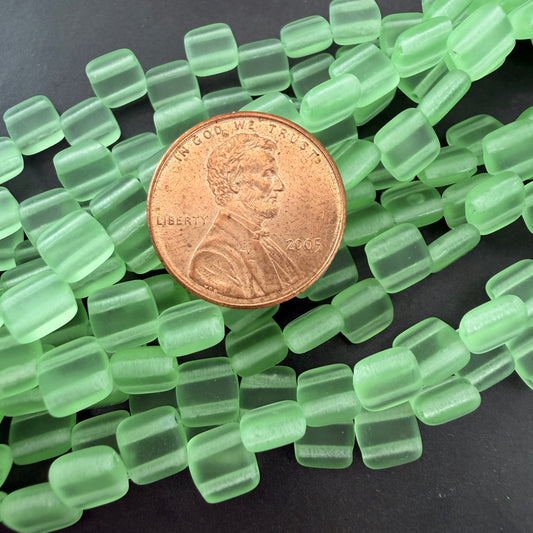Two Hole Tile Bead Matte Transparent Peridot