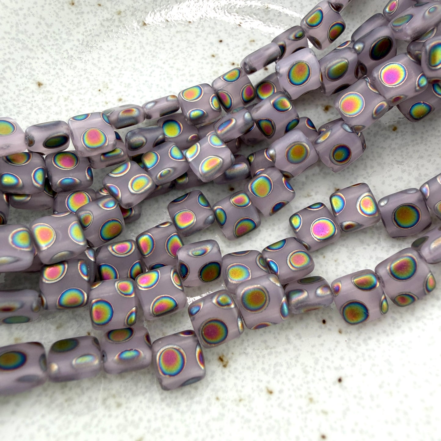 Two Hole Tile Bead Matte Transparent Lavender Peacock