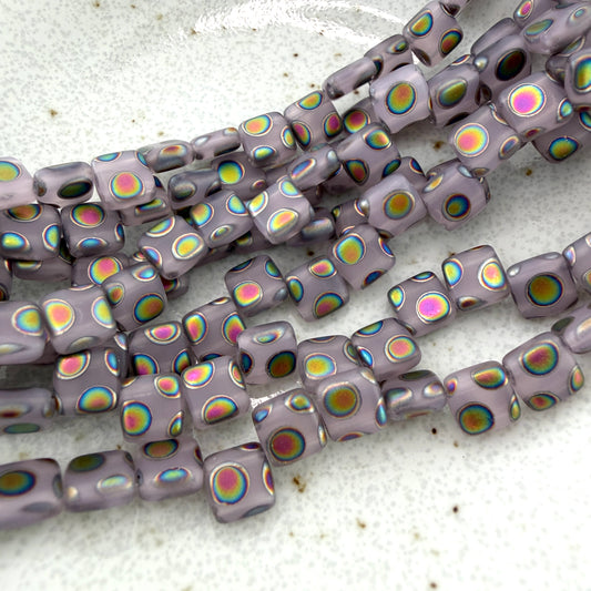 Two Hole Tile Bead Matte Transparent Lavender Peacock