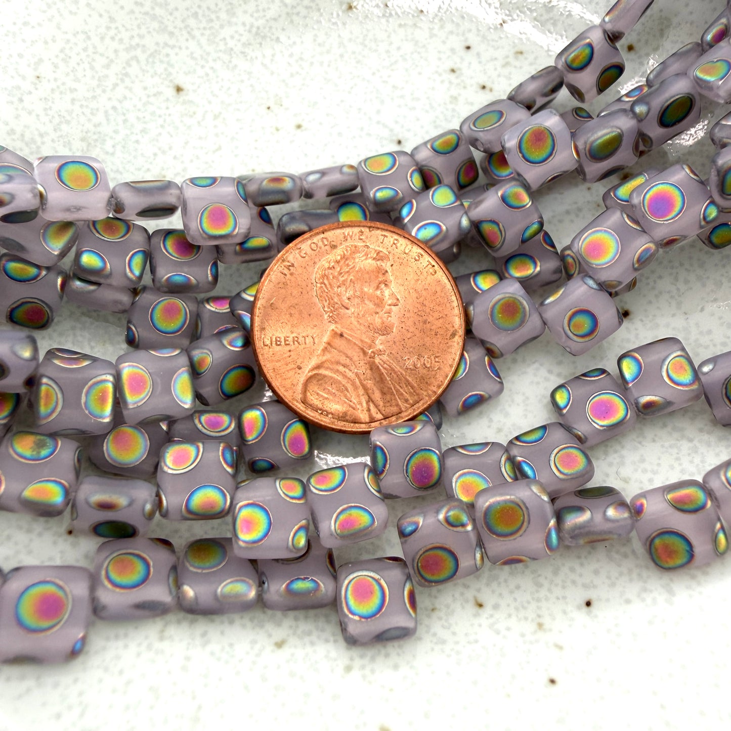 Two Hole Tile Bead Matte Transparent Lavender Peacock