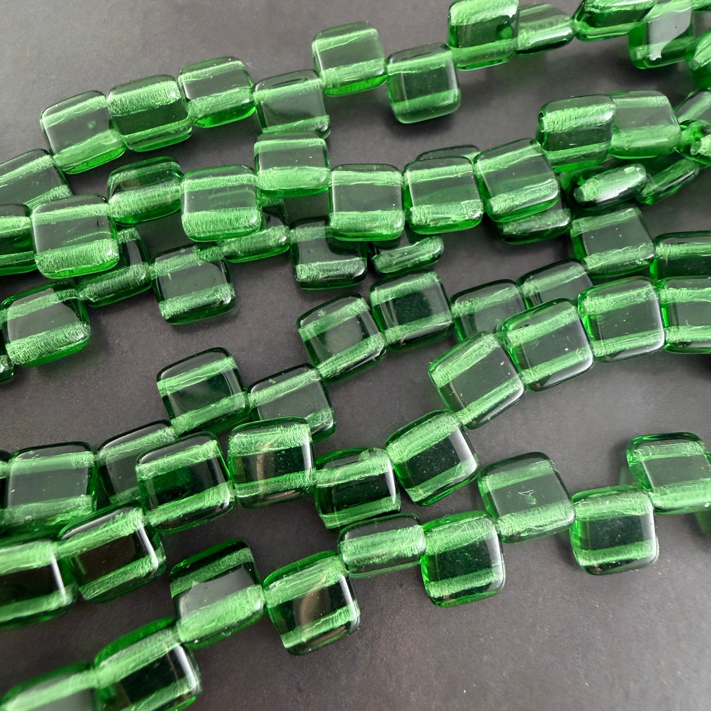 Two Hole Tile Bead Transparent Green