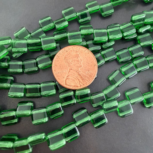 Two Hole Tile Bead Transparent Green