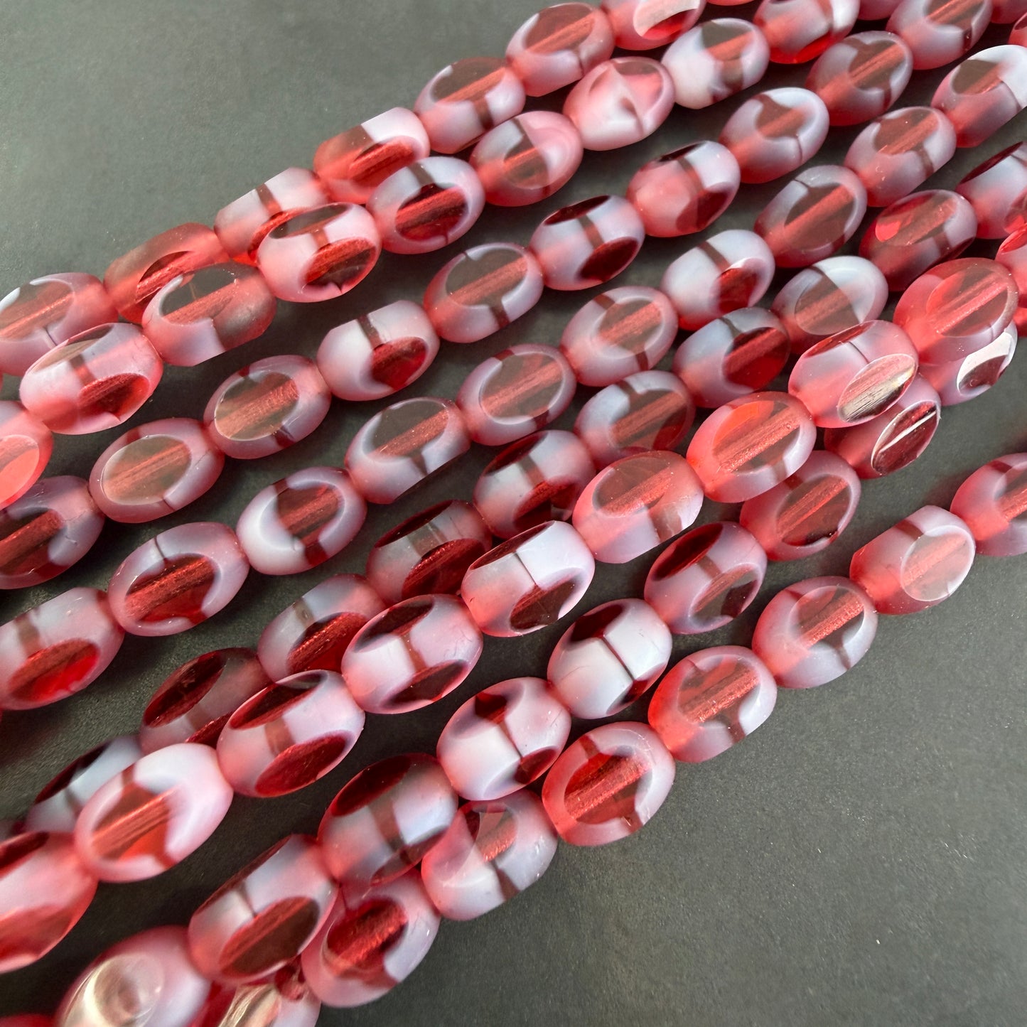 Transparent Crimson Red/White Table Cut Oval