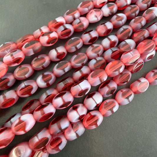 Transparent Crimson Red/White Table Cut Oval