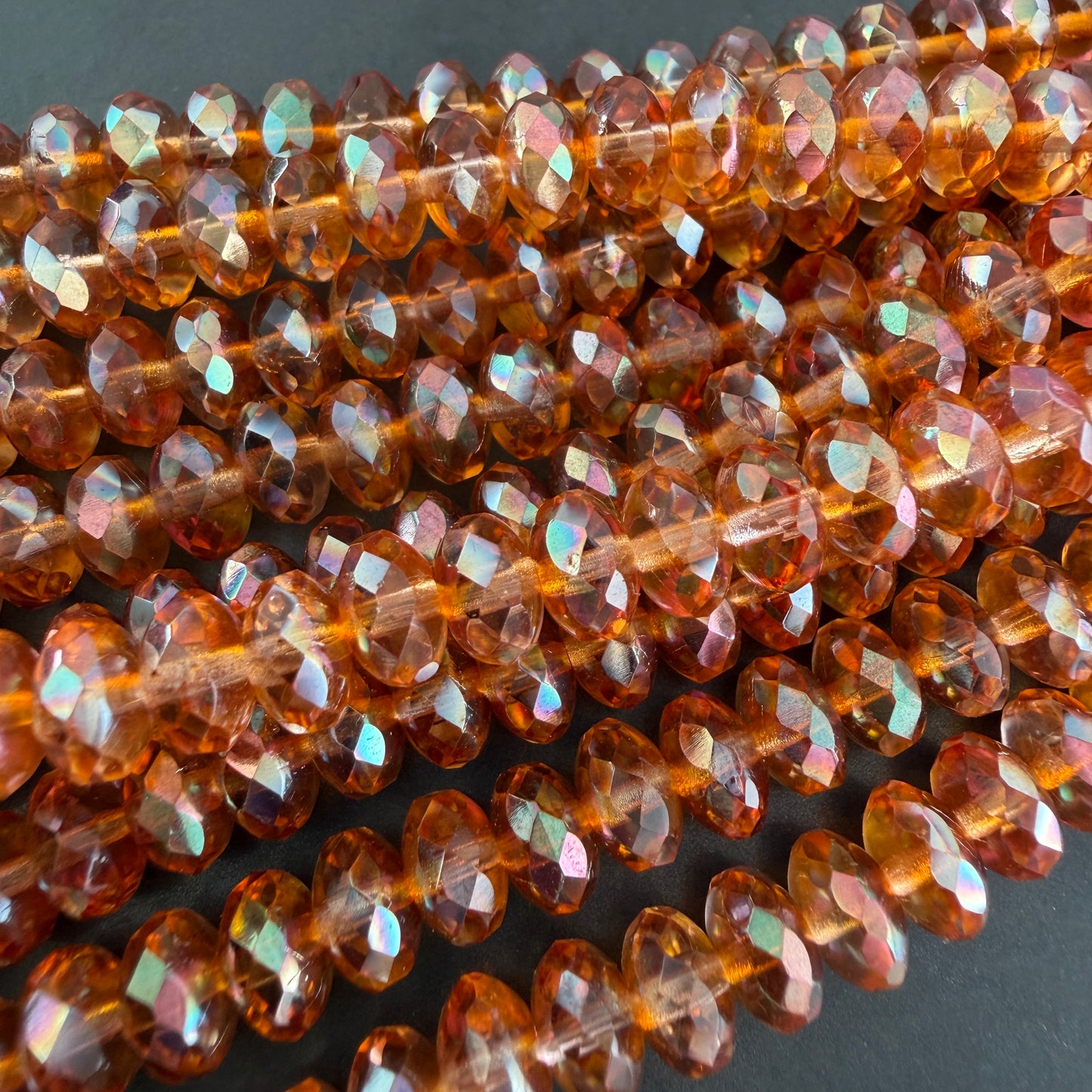 Transparent Amber/Orange AB Faceted Rondell 4mm x 7mm