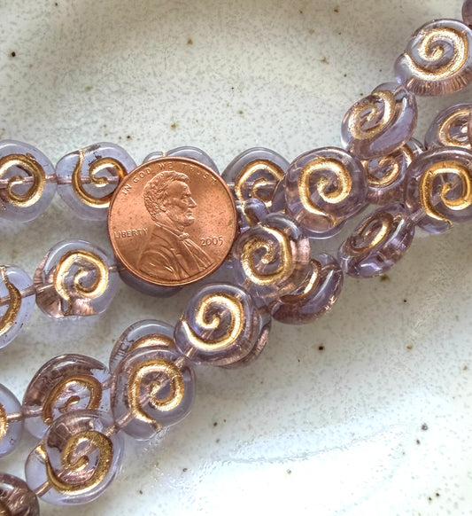 Transparent Lavender Gold Wash Snail Shell 12mm
