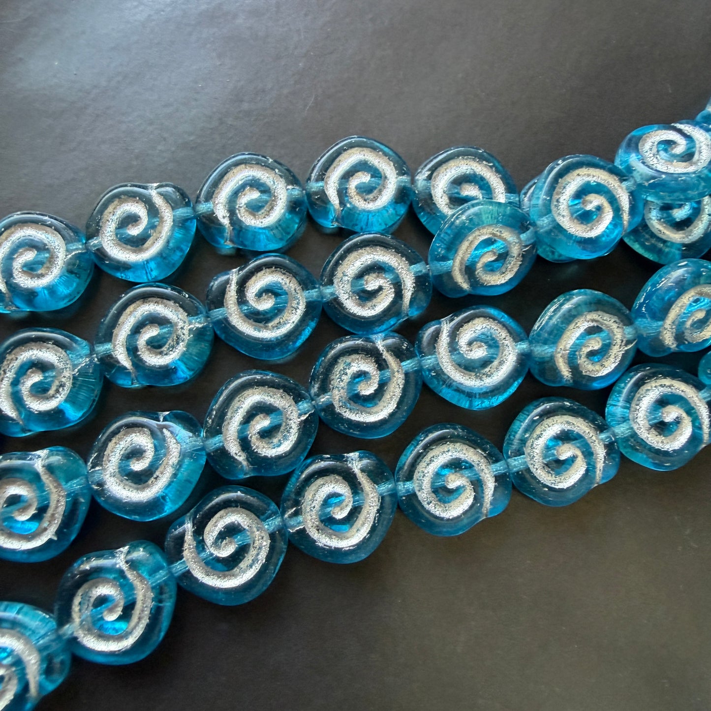 Transparent Aqua Silver Wash Snail Shell 12mm