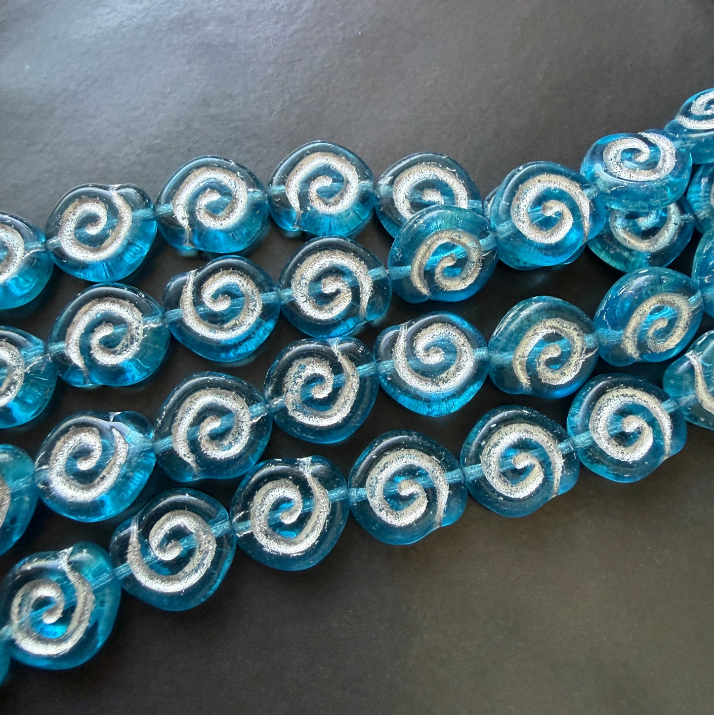 Transparent Aqua Silver Wash Snail Shell 12mm