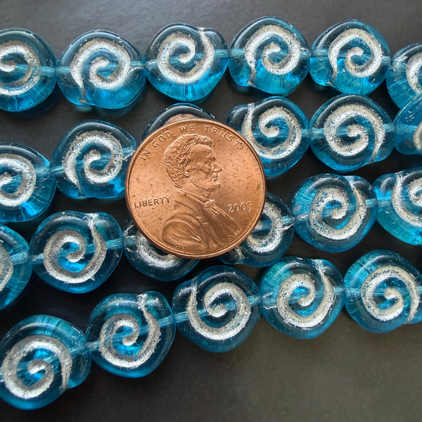 Transparent Aqua Silver Wash Snail Shell 12mm