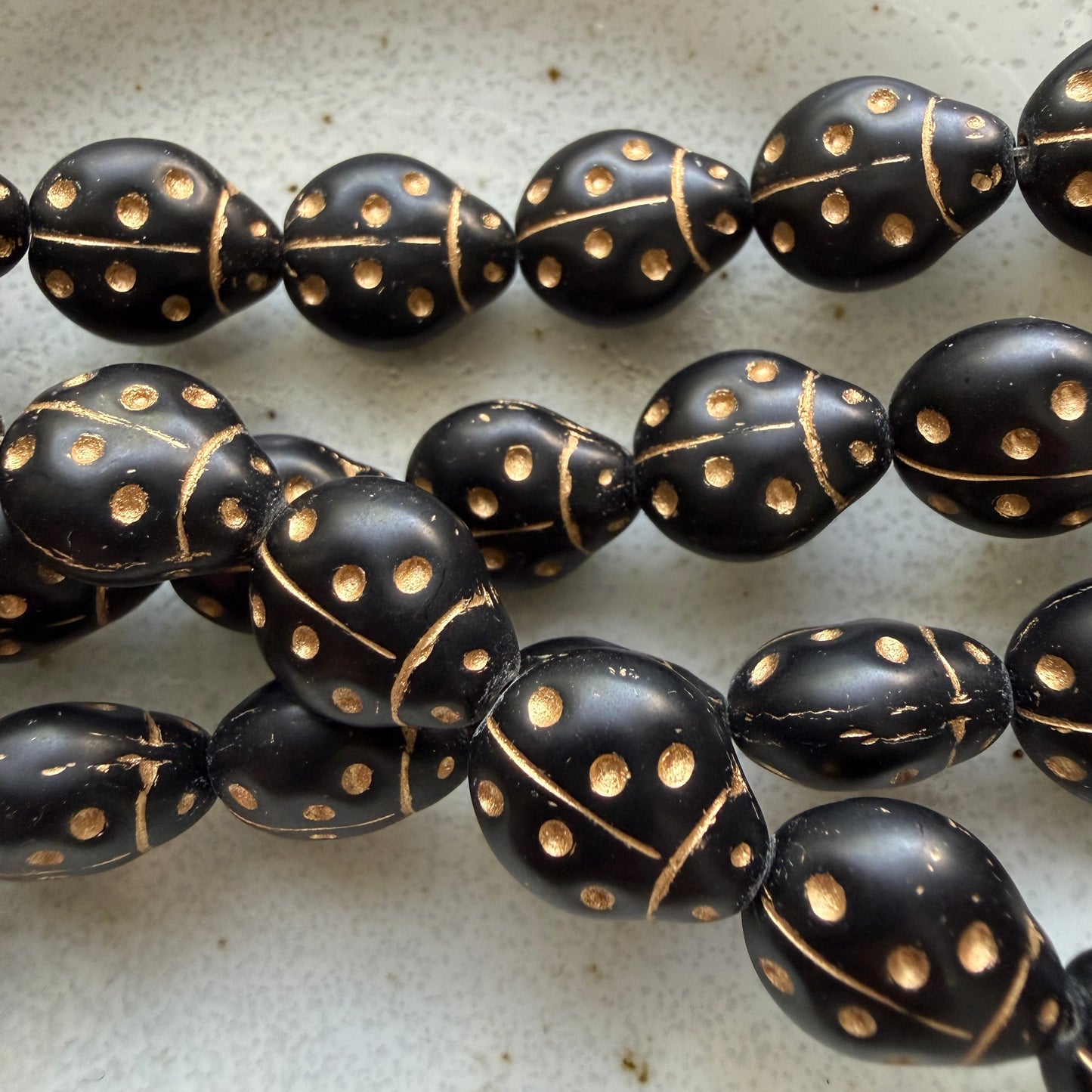 Jet and Gold Ladybug Bead, 13mm