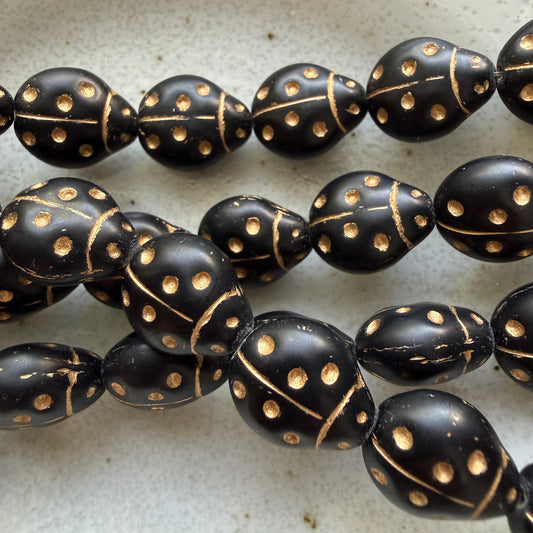 Jet and Gold Ladybug Bead, 13mm
